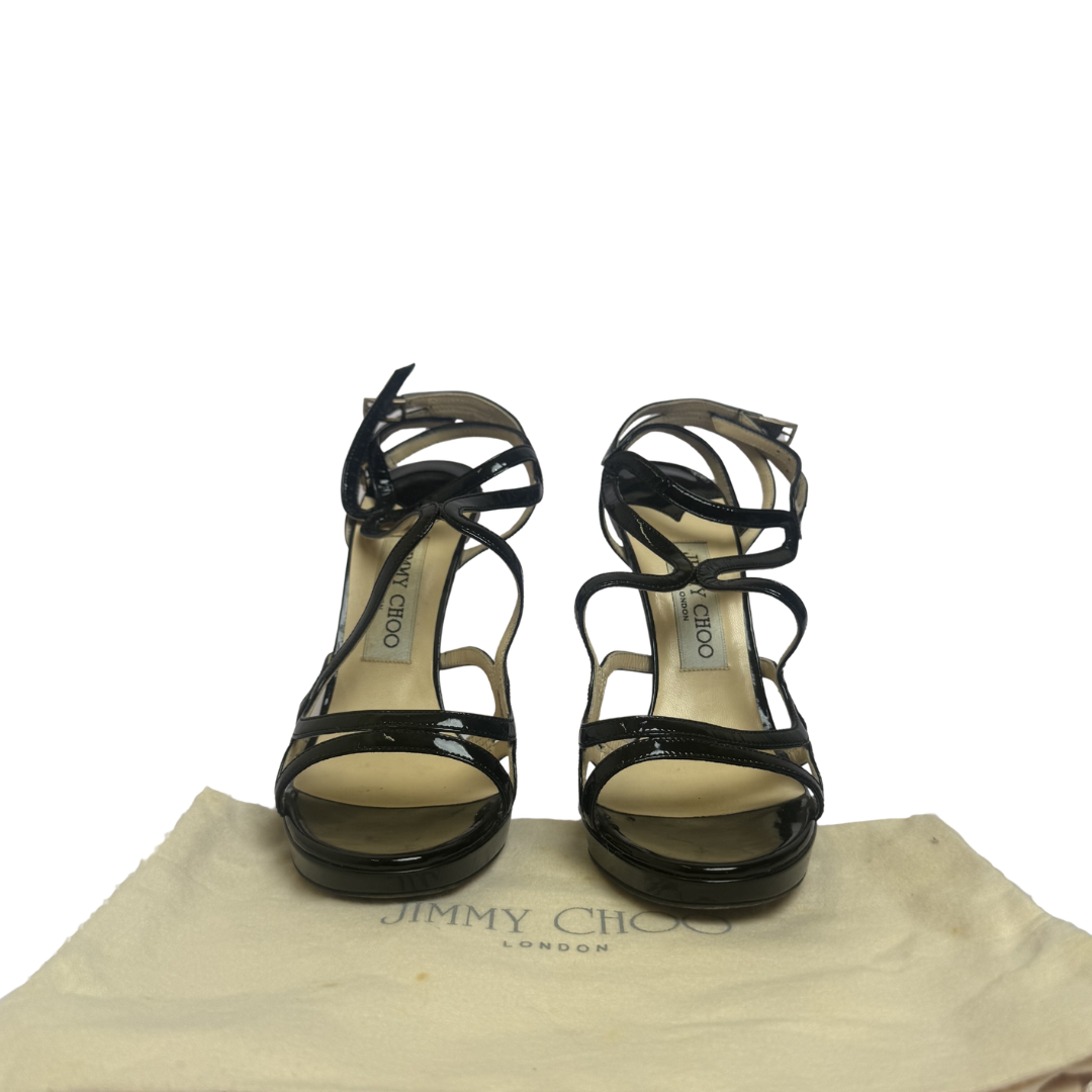 Jimmy Choo Black Patent Leather Lance Sandals - Size 37