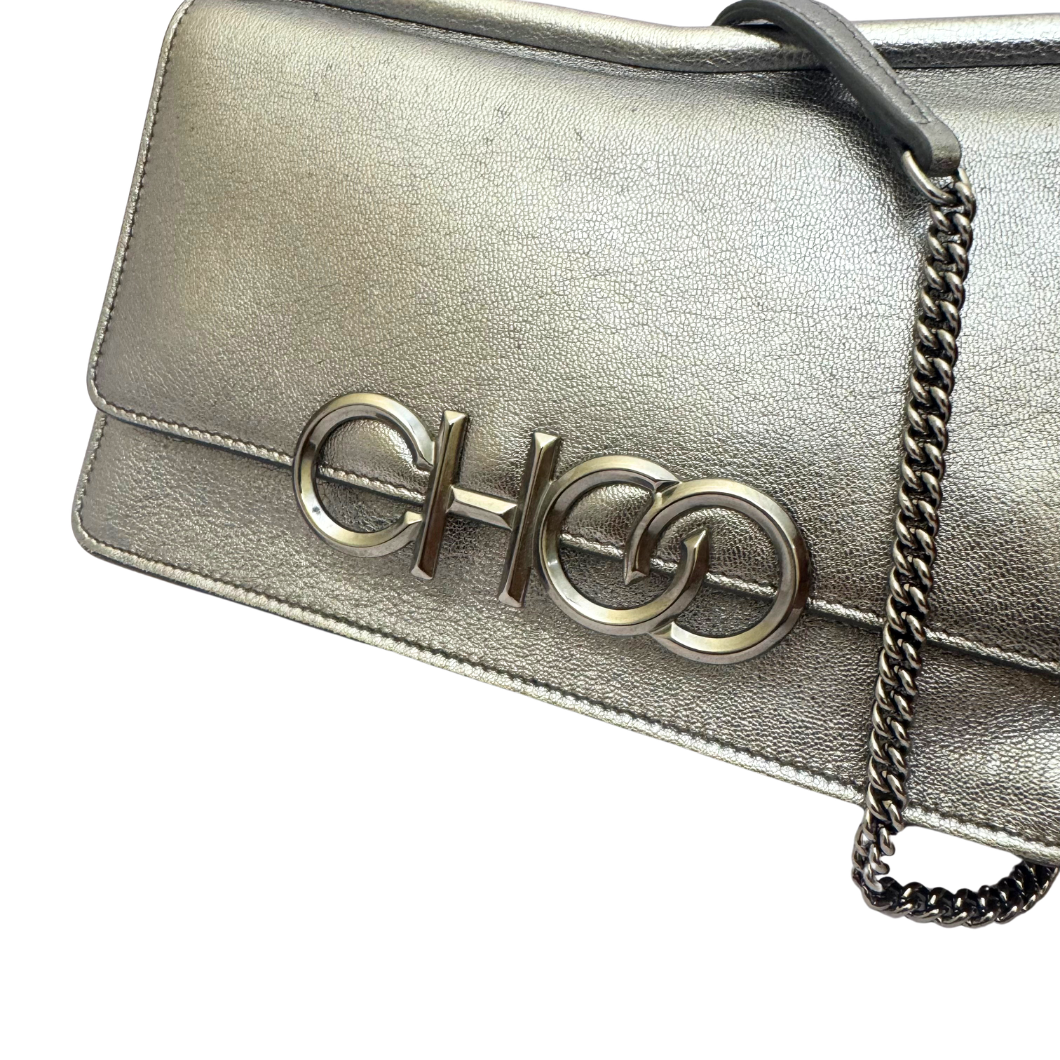 Jimmy Choo Sidney Crossbody Bag in Metallic Leather with CHOO Logo