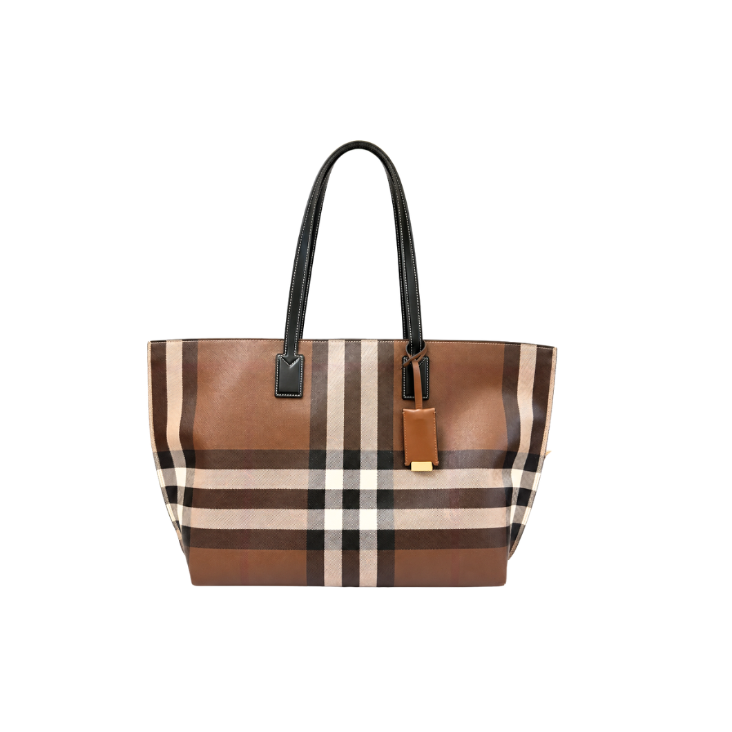 Burberry Medium Check Tote in Dark Birch Brown