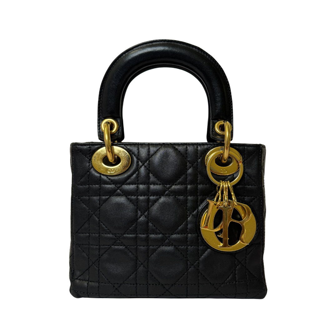 Christian Dior Mini Lady Dior Bag in Black with 24K Gold Hardware