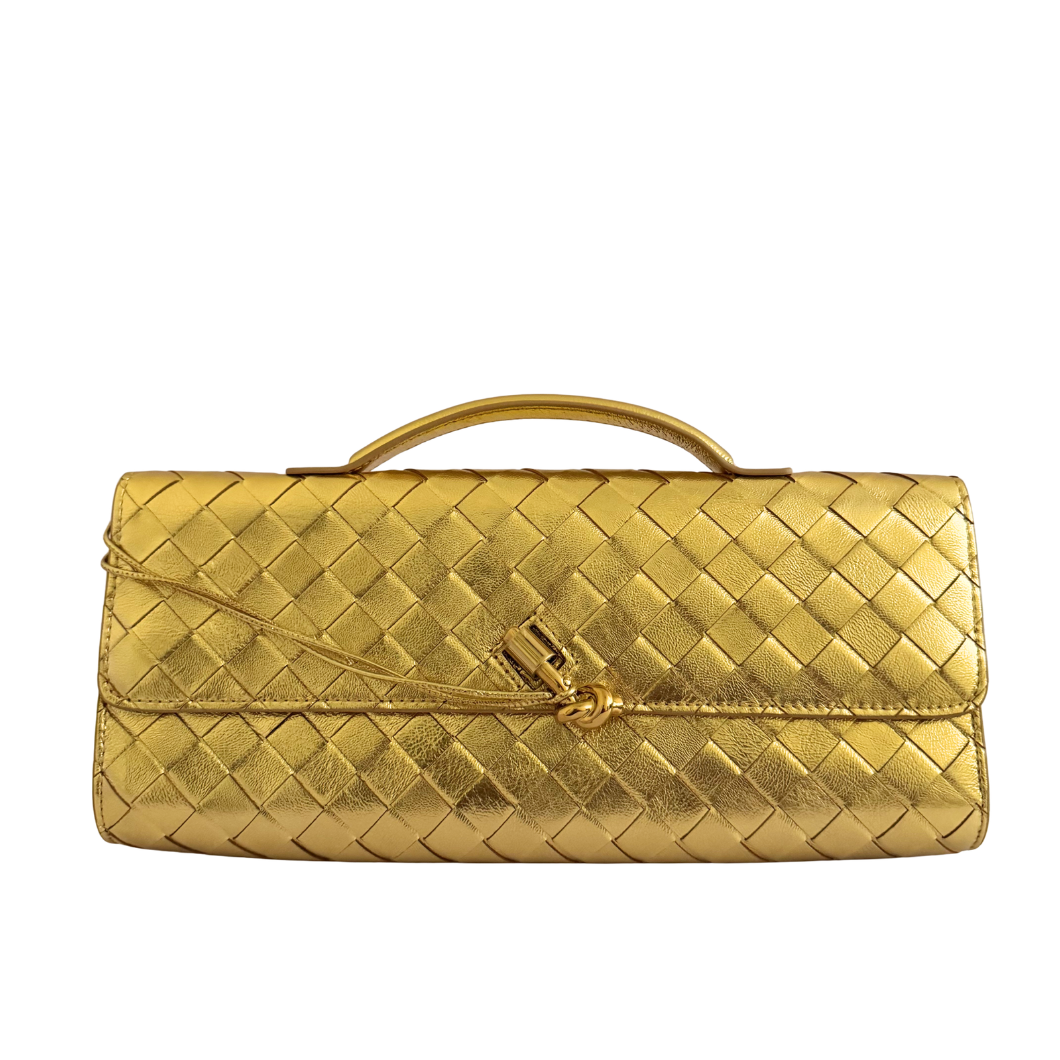 Bottega Veneta Andiamo Clutch in Metallic Gold Leather
