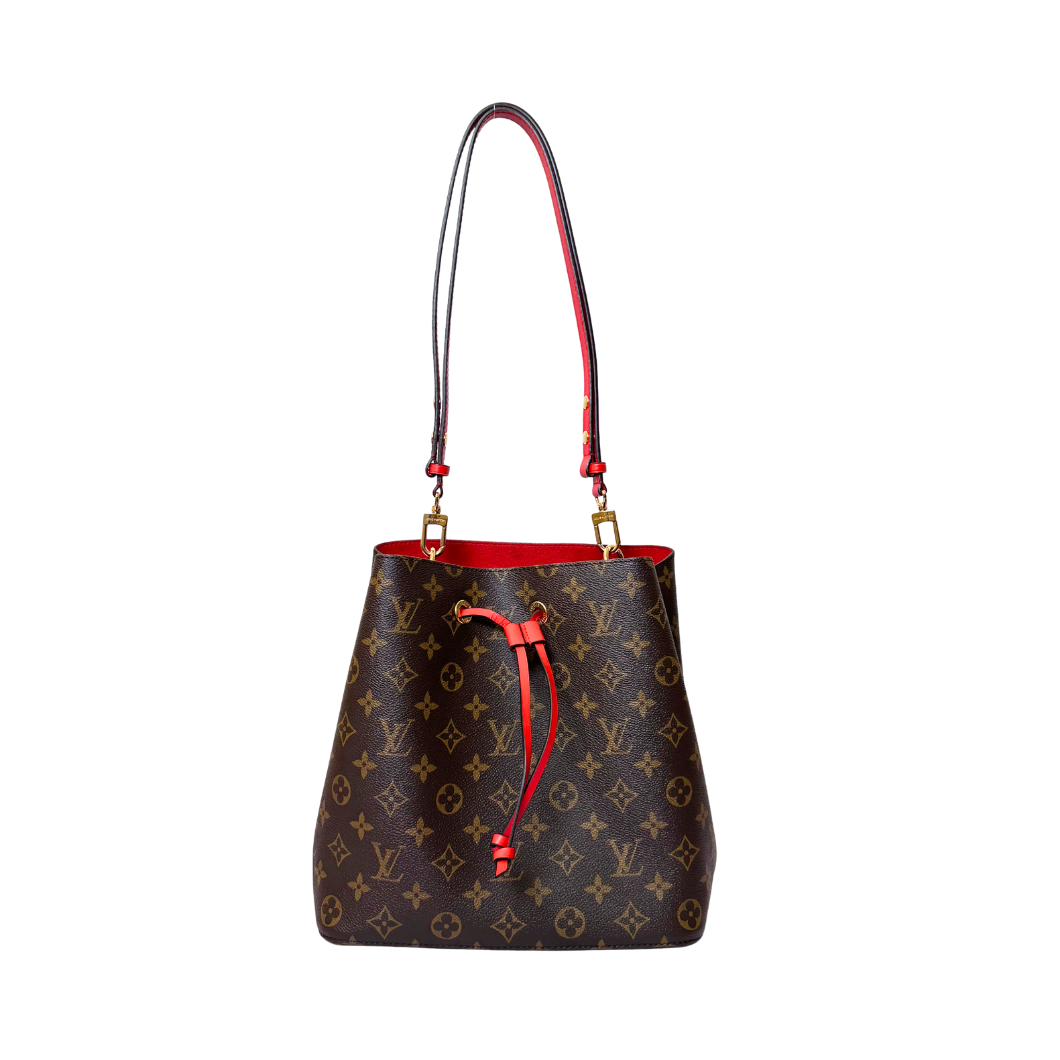Louis Vuitton NéoNoé Bucket Bag in Monogram with Red