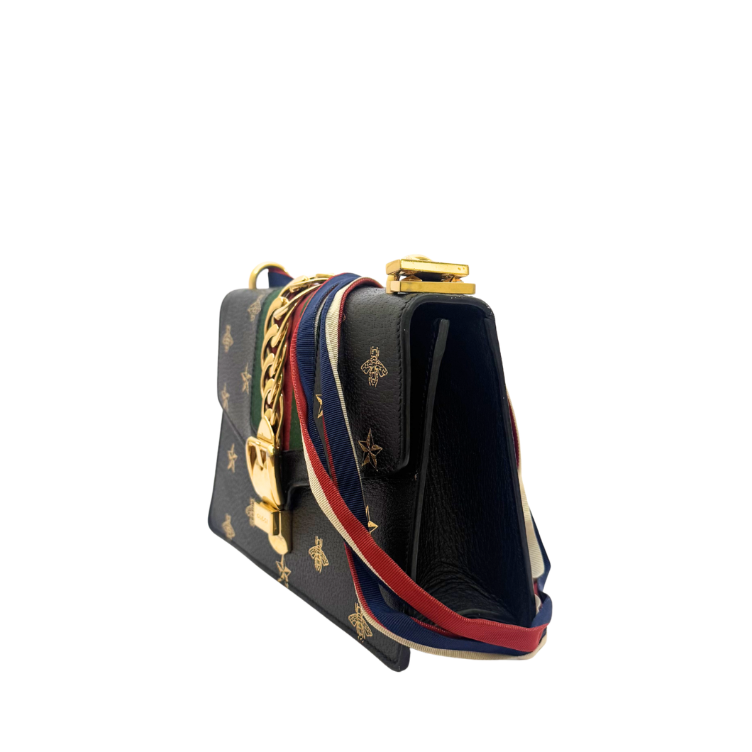 Gucci Sylvie Small Shoulder Bag with Bee and Star Appliqué
