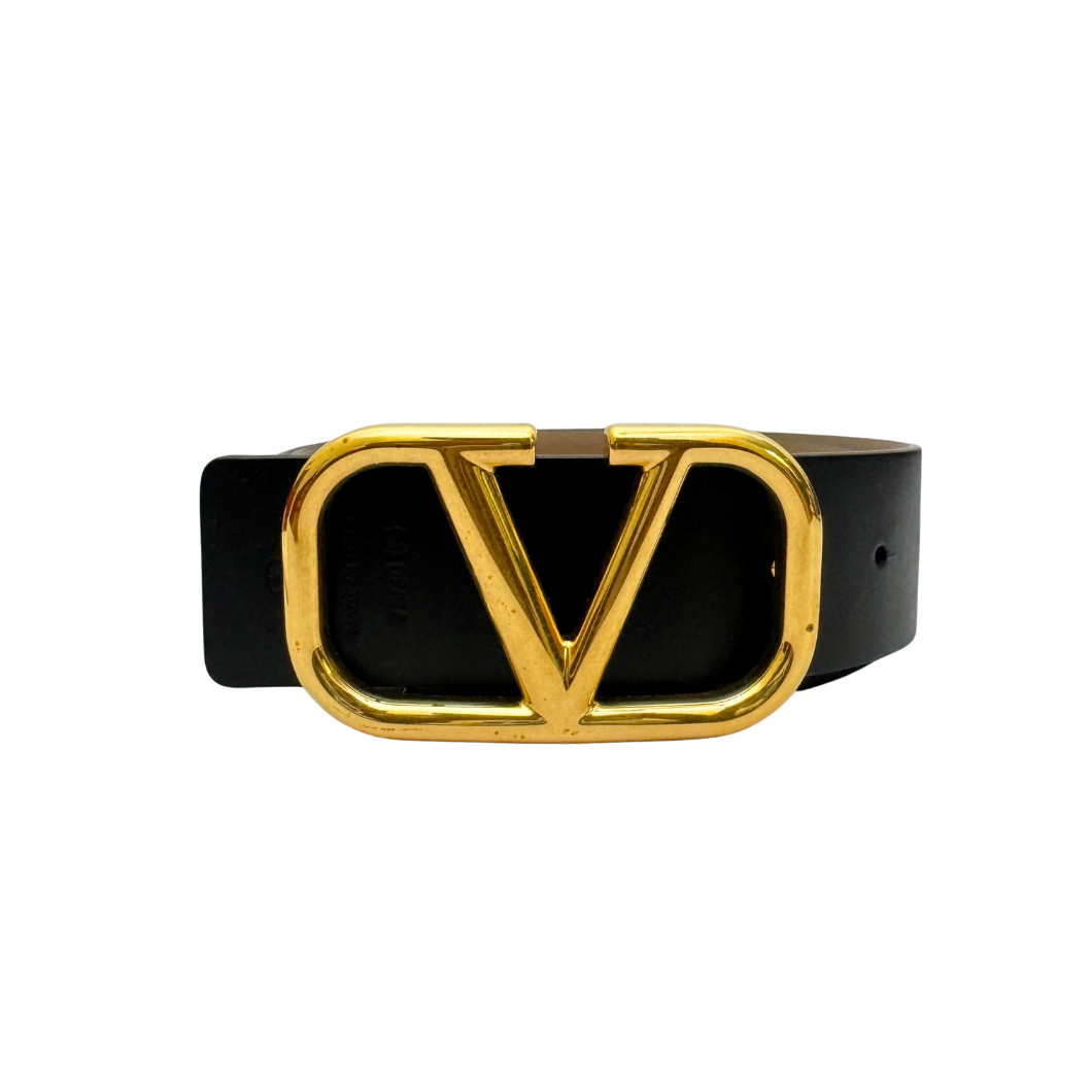 Valentino Garavani VLogo Belt in Black Leather, Size 75cm