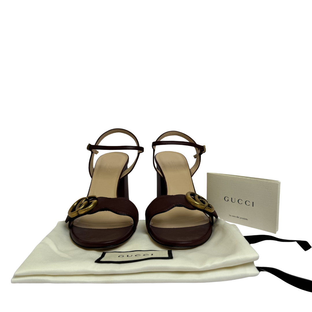 Gucci GG Marmont Leather Sandals in Burgundy - Size 36.5