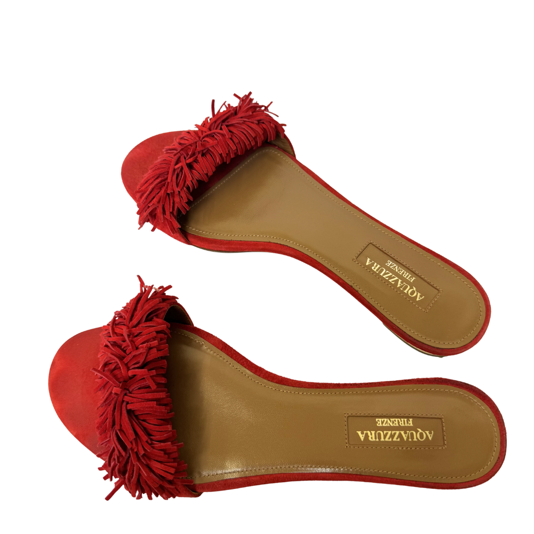 Aquazzura Wild Thing Red Suede Slides — Size 36.5