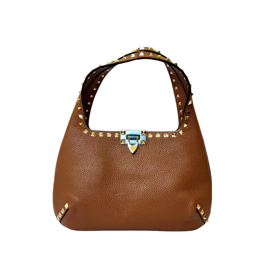 Valentino Garavani Rockstud Hobo Bag in Brown Leather