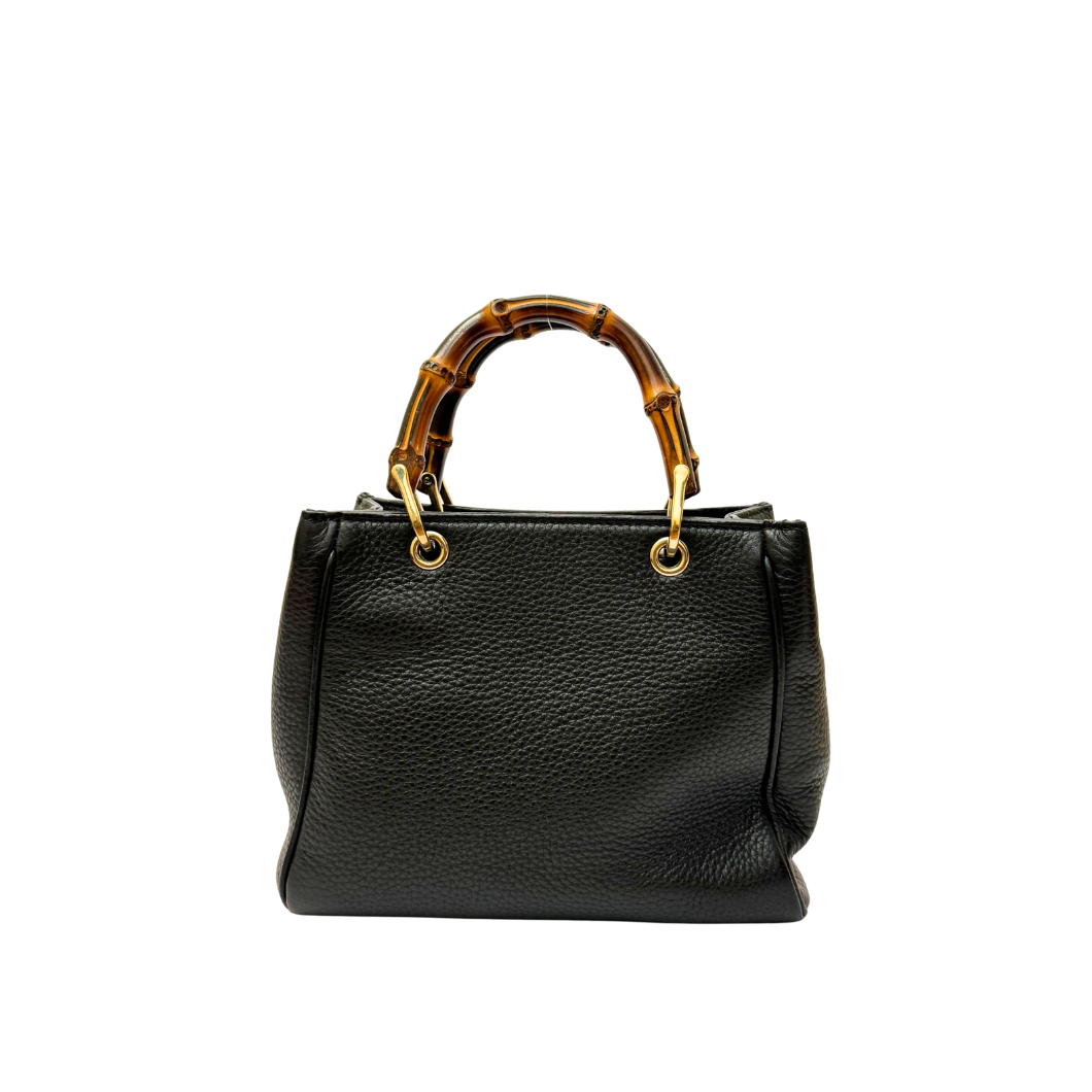 Gucci Bamboo Shopper in Black Pebbled Leather