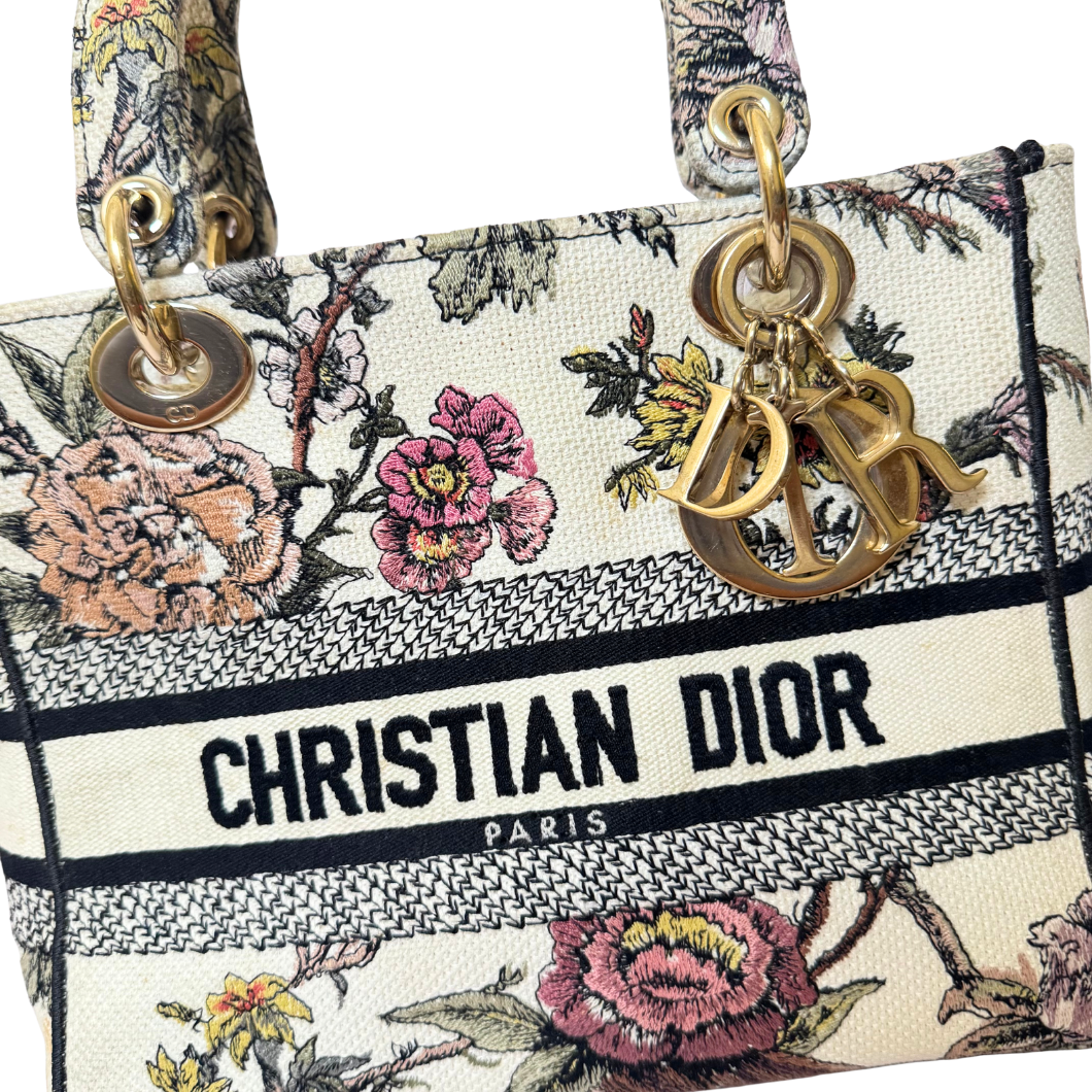 Christian Dior Lady D-Lite Bag in Ivory Floral Embroidery