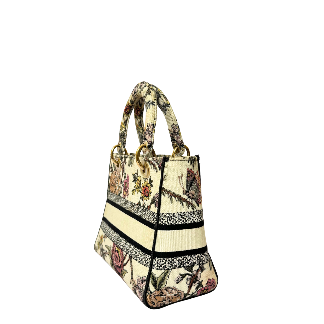 Christian Dior Lady D-Lite Bag in Ivory Floral Embroidery