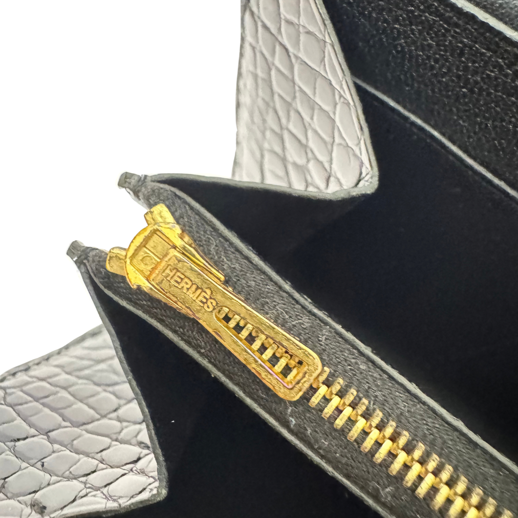 Hermès Constance Compact Wallet in Black Alligator