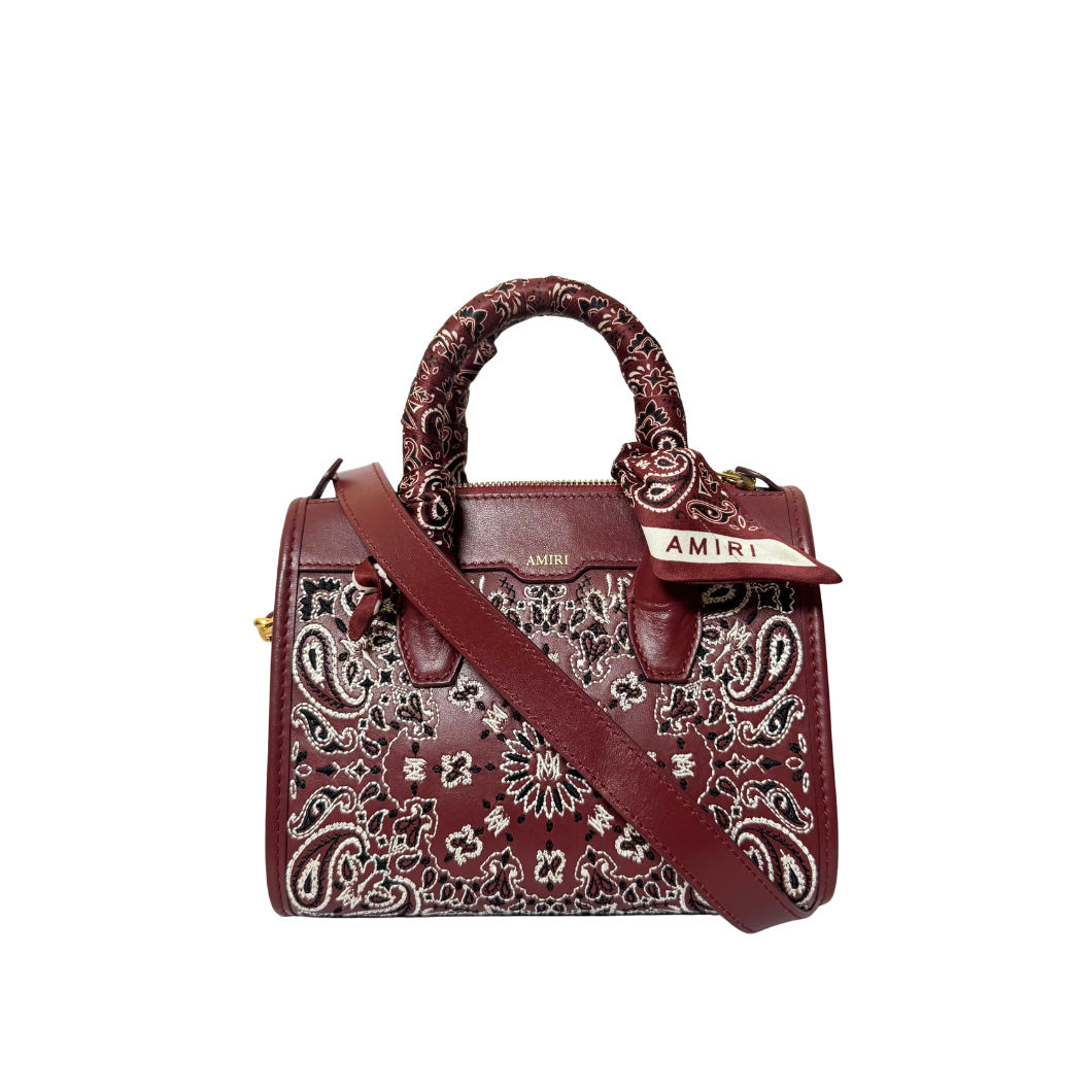 Amiri Bandana Top Handle Bag in Burgundy Leather