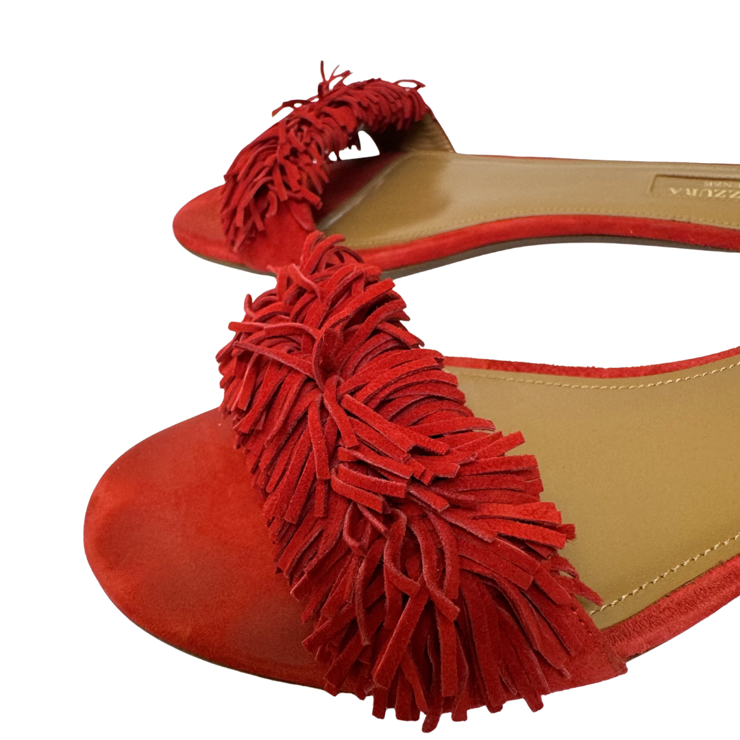 Aquazzura Wild Thing Red Suede Slides — Size 36.5