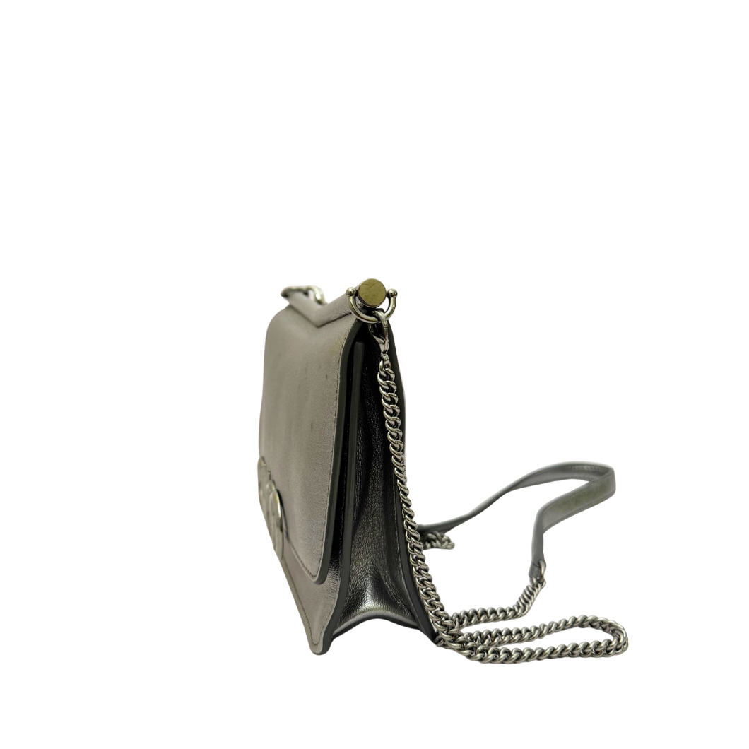 Jimmy Choo Sidney Crossbody Bag in Metallic Leather with CHOO Logo