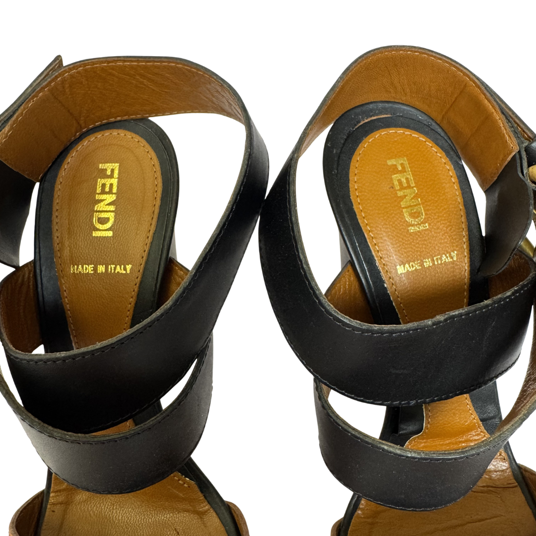 Fendi Black & Honey Colorblock Kansas Sandals - Size 37