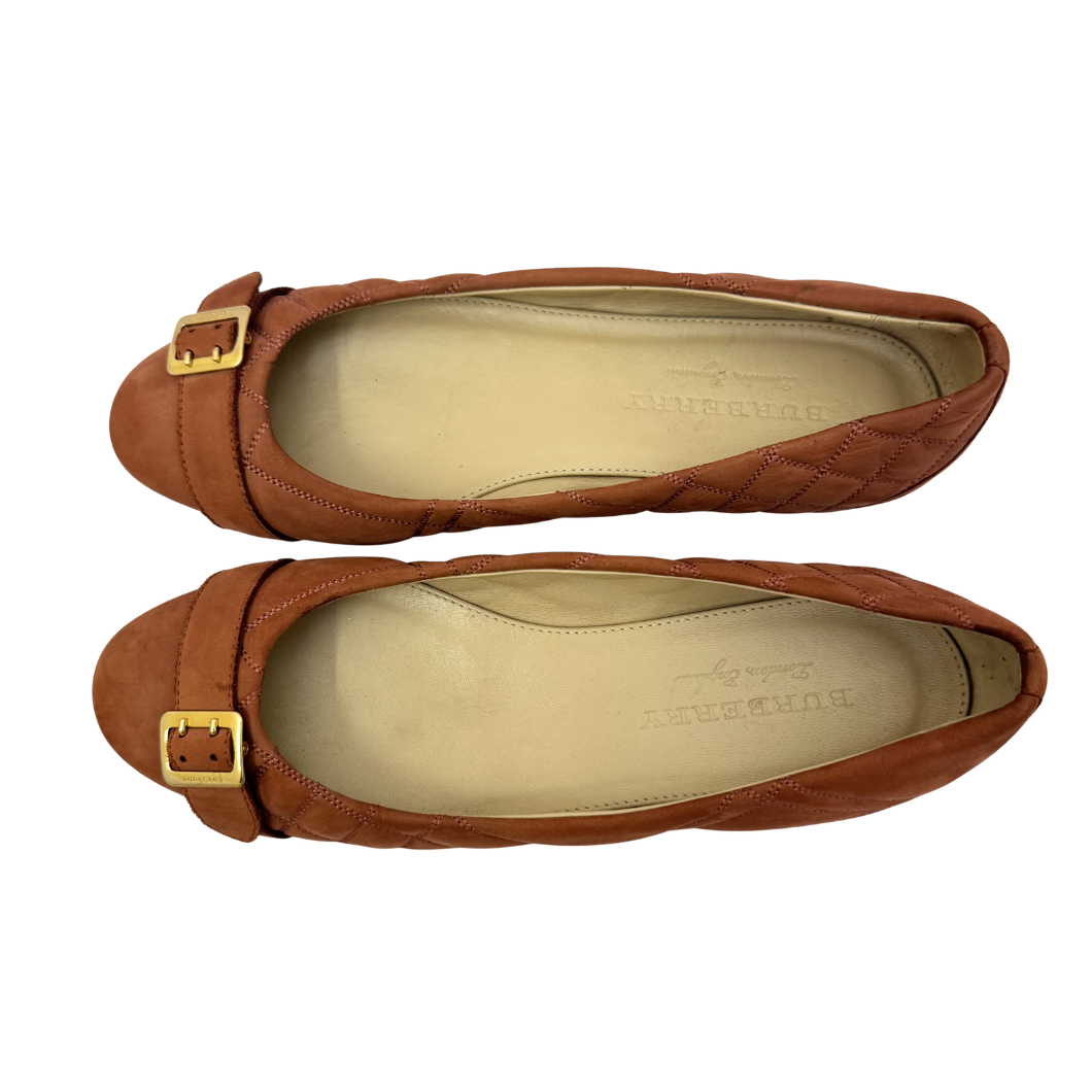 Burberry Quilted Suede Ballet Flats with Buckle Detail, Size 39
