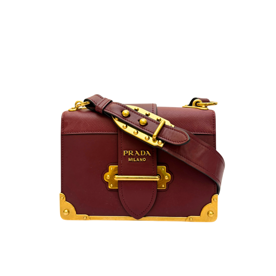 Prada Cahier Shoulder Bag in Burgundy Leather