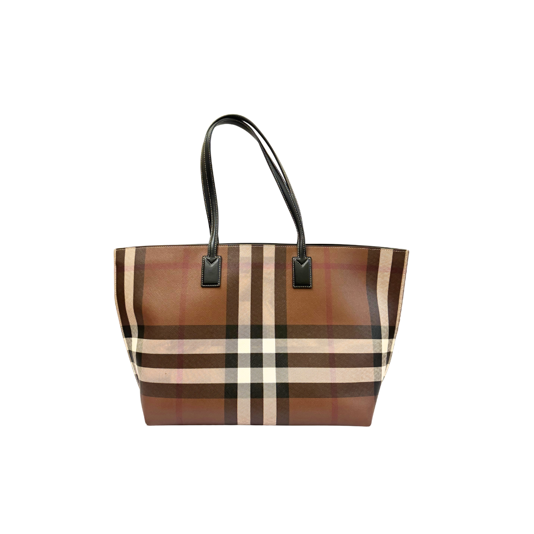 Burberry Medium Check Tote in Dark Birch Brown