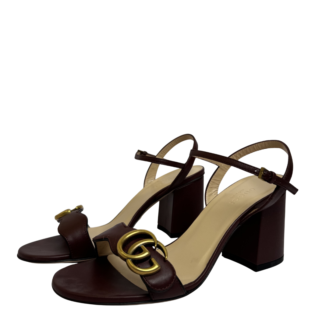 Gucci GG Marmont Leather Sandals in Burgundy - Size 36.5
