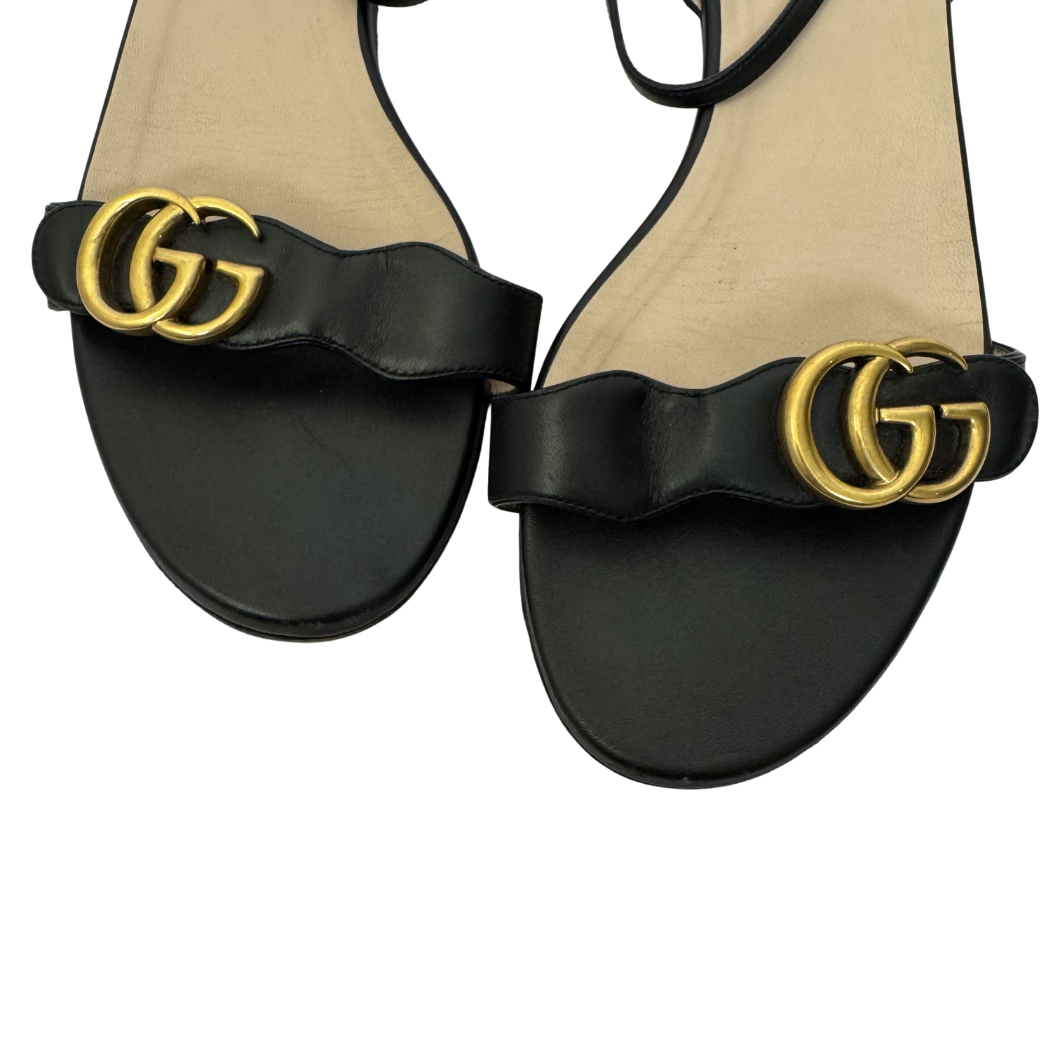 Gucci GG Marmont Flat Sandals in Black Leather - Size 39