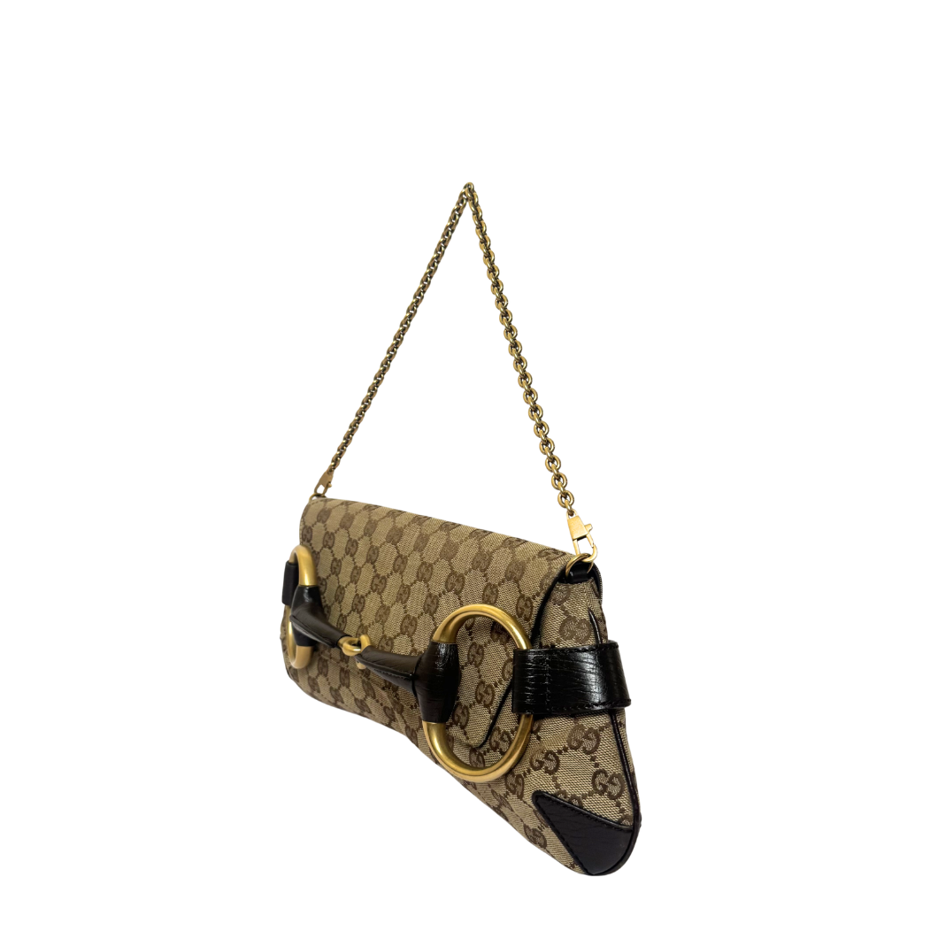 Gucci Monogram Horsebit Chain Bag in GG Supreme Canvas with Gold Hardware