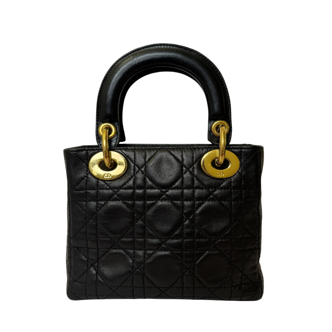 Christian Dior Mini Lady Dior Bag in Black with 24K Gold Hardware
