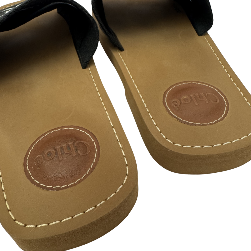Chloé Woody Slides in Black Canvas, Size 39