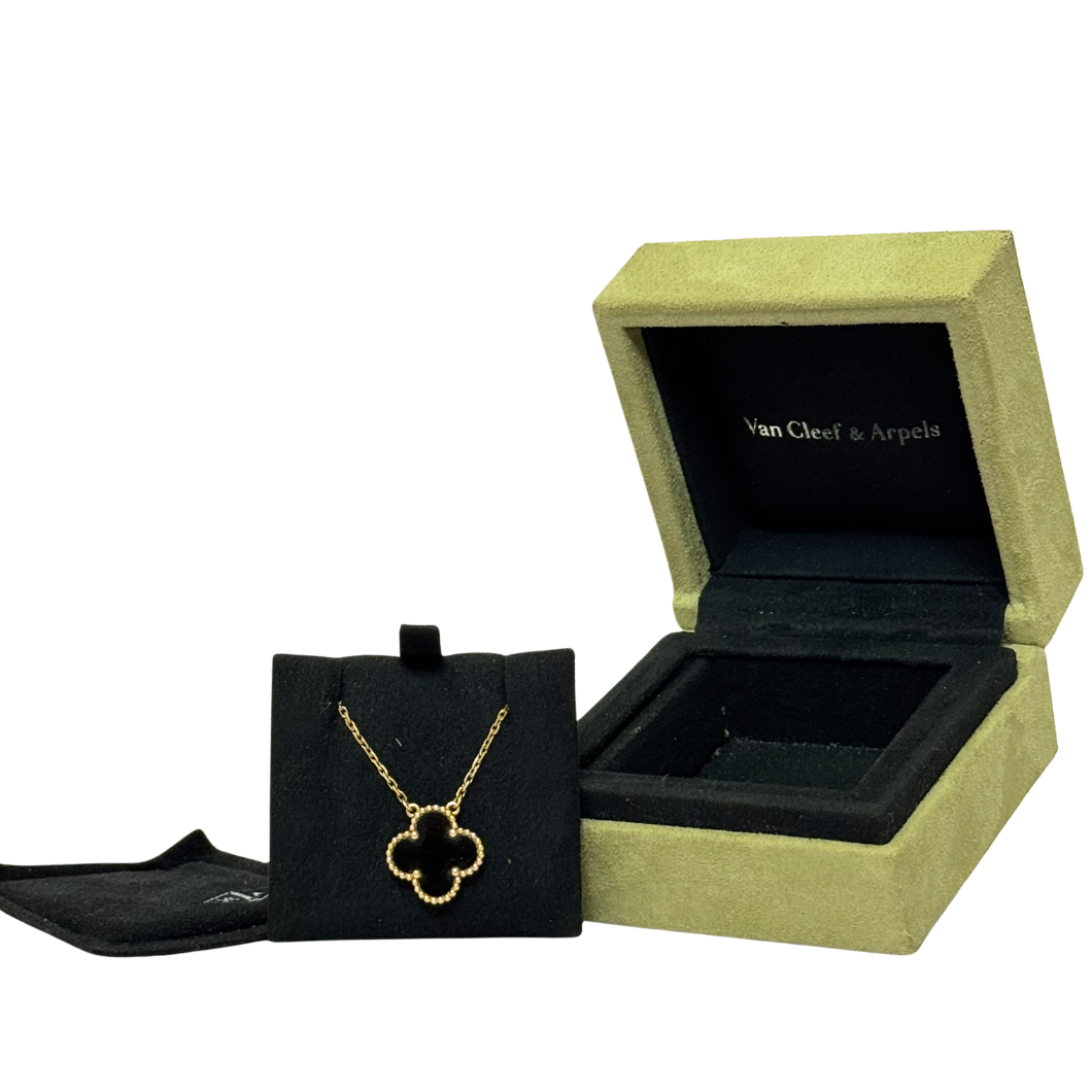 Van Cleef & Arpels Onyx Pendant Necklace in Yellow Gold