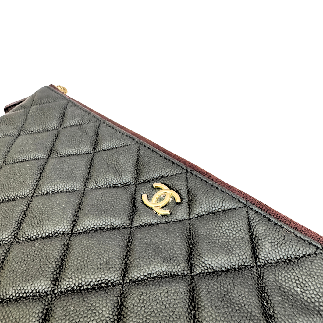 Chanel O Case Large Zip Pouch in Black Caviar Leather