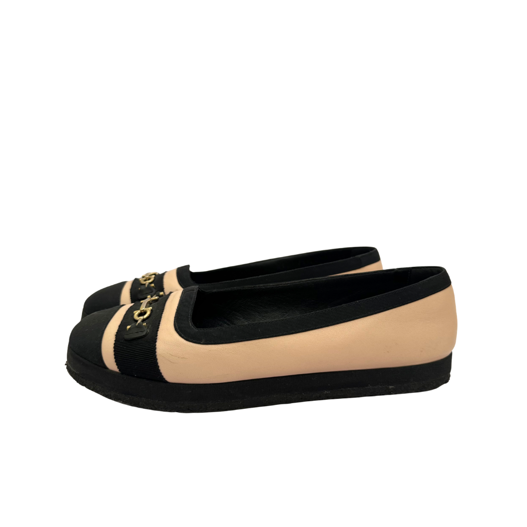 Salvatore Ferragamo Kaci Gancini Ballet Flats in Pink and Black, Size 39