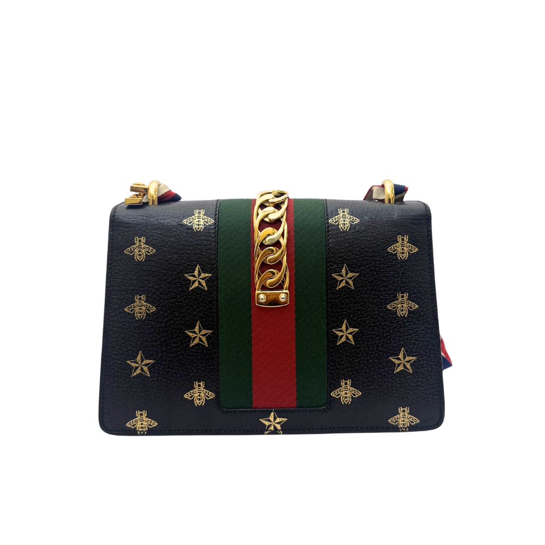 Gucci Sylvie Small Shoulder Bag with Bee and Star Appliqué