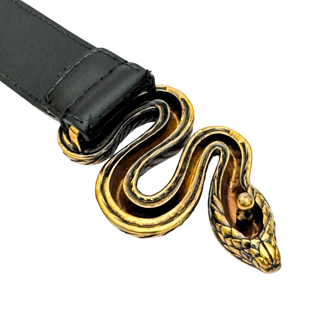 Roberto Cavalli Snake Buckle Belt in Black Leather, Size 100
