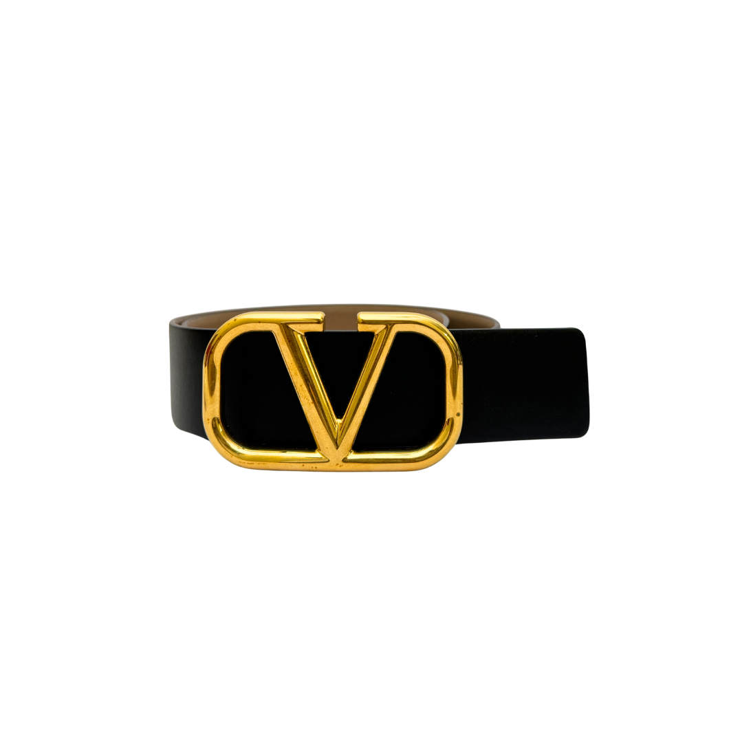 Valentino Garavani VLogo Belt in Black Leather, Size 75cm