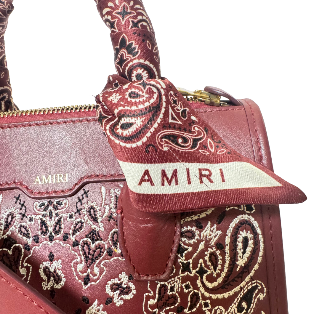 Amiri Bandana Top Handle Bag in Burgundy Leather