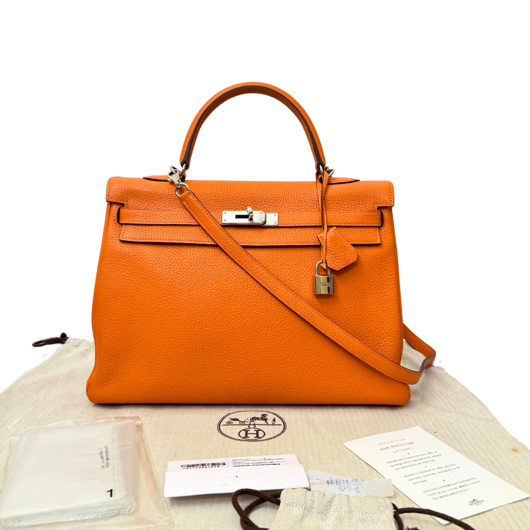 Hermès Kelly 35 Retourné in Orange Clemence Leather
