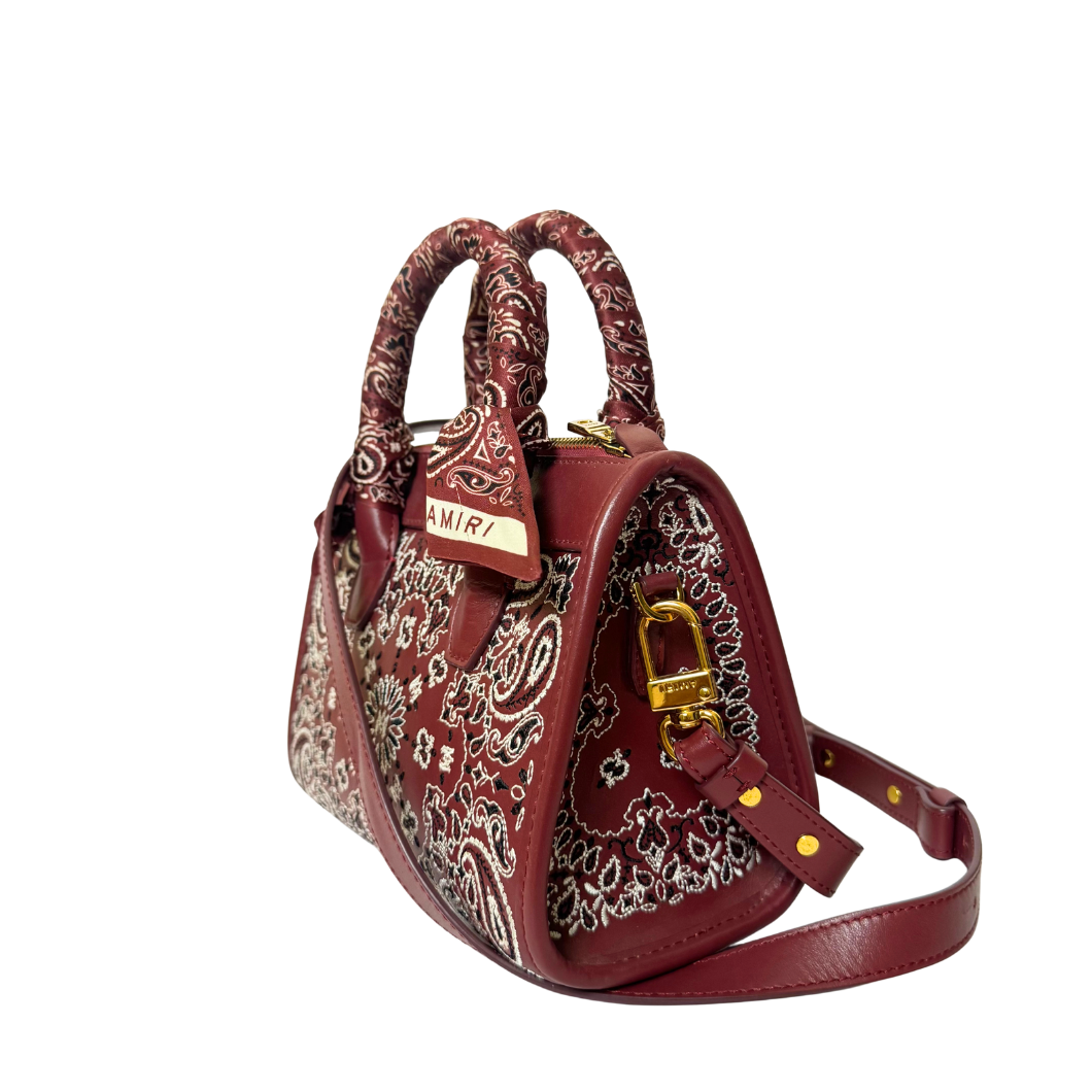 Amiri Bandana Top Handle Bag in Burgundy Leather