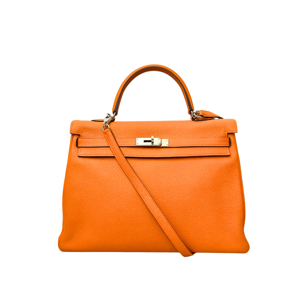 Hermès Kelly 35 Retourné in Orange Clemence Leather
