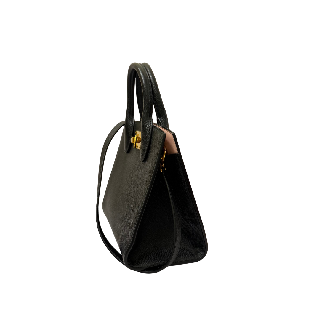Salvatore Ferragamo Studio Box Mini Tote in Black Leather
