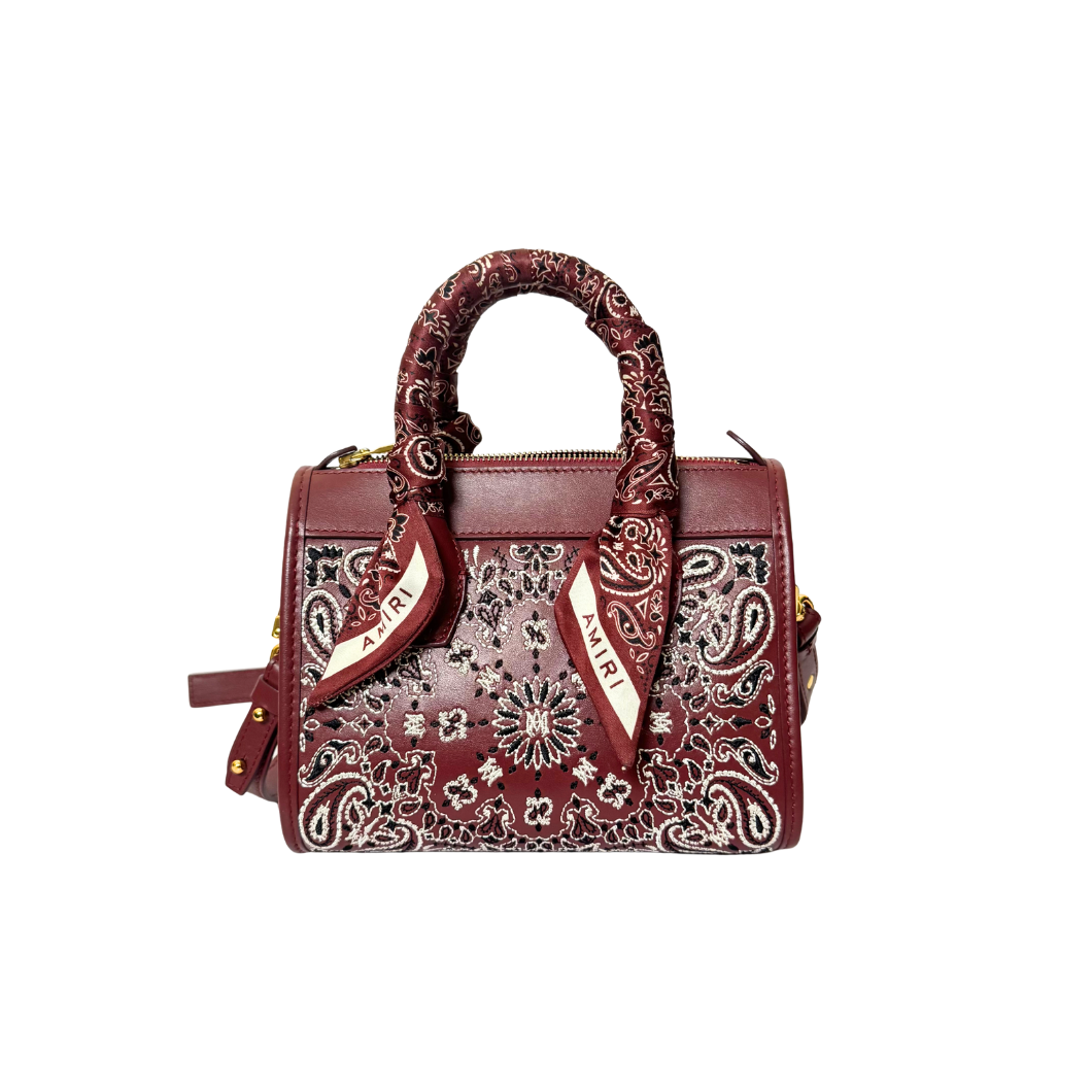 Amiri Bandana Top Handle Bag in Burgundy Leather