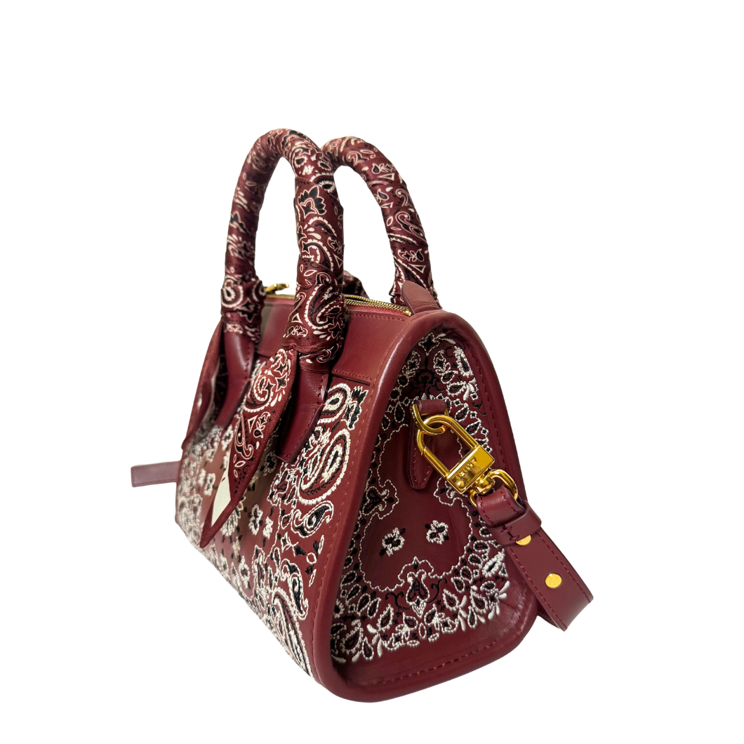 Amiri Bandana Top Handle Bag in Burgundy Leather