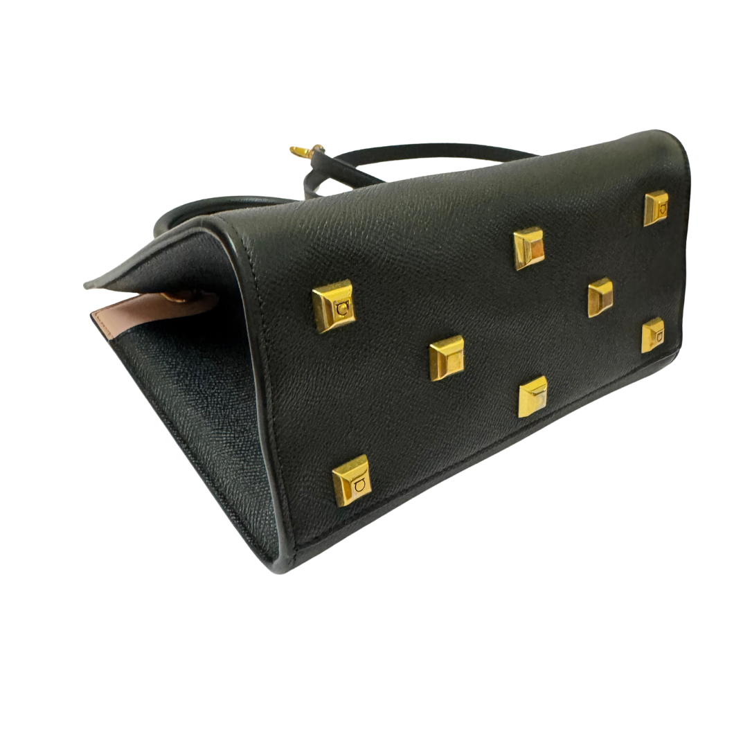 Salvatore Ferragamo Studio Box Mini Tote in Black Leather