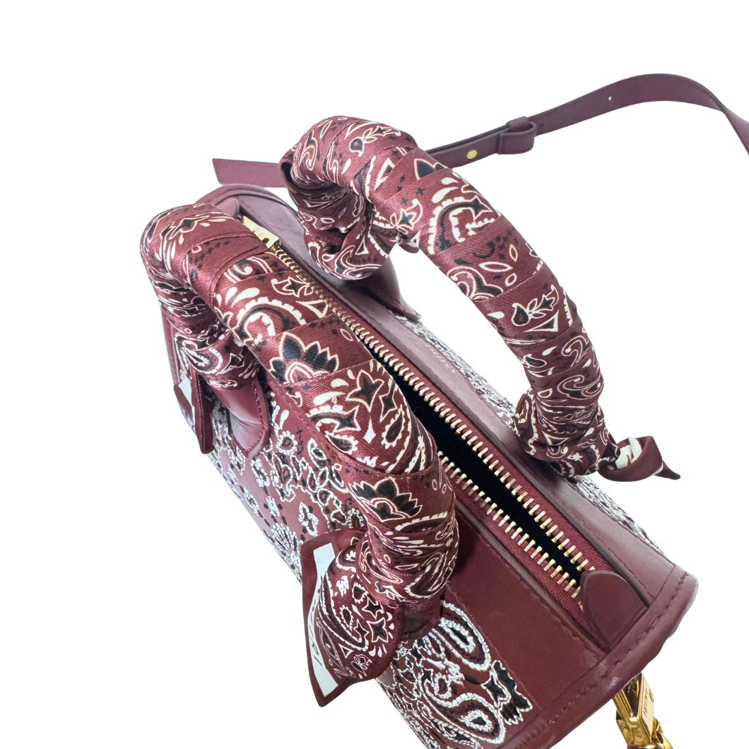Amiri Bandana Top Handle Bag in Burgundy Leather