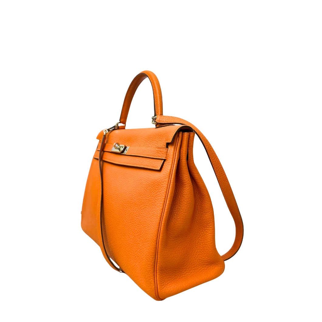 Hermès Kelly 35 Retourné in Orange Clemence Leather