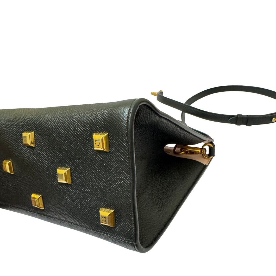 Salvatore Ferragamo Studio Box Mini Tote in Black Leather