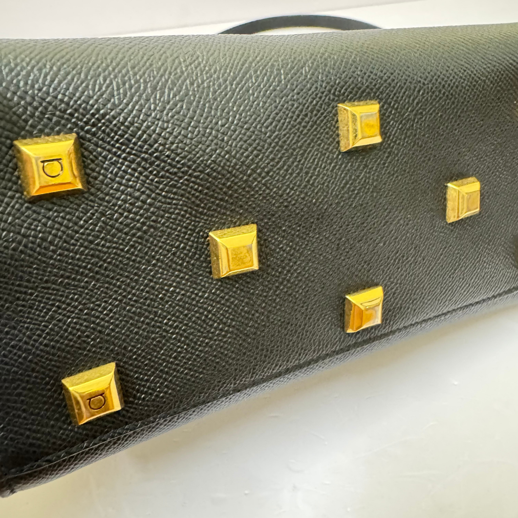 Salvatore Ferragamo Studio Box Mini Tote in Black Leather