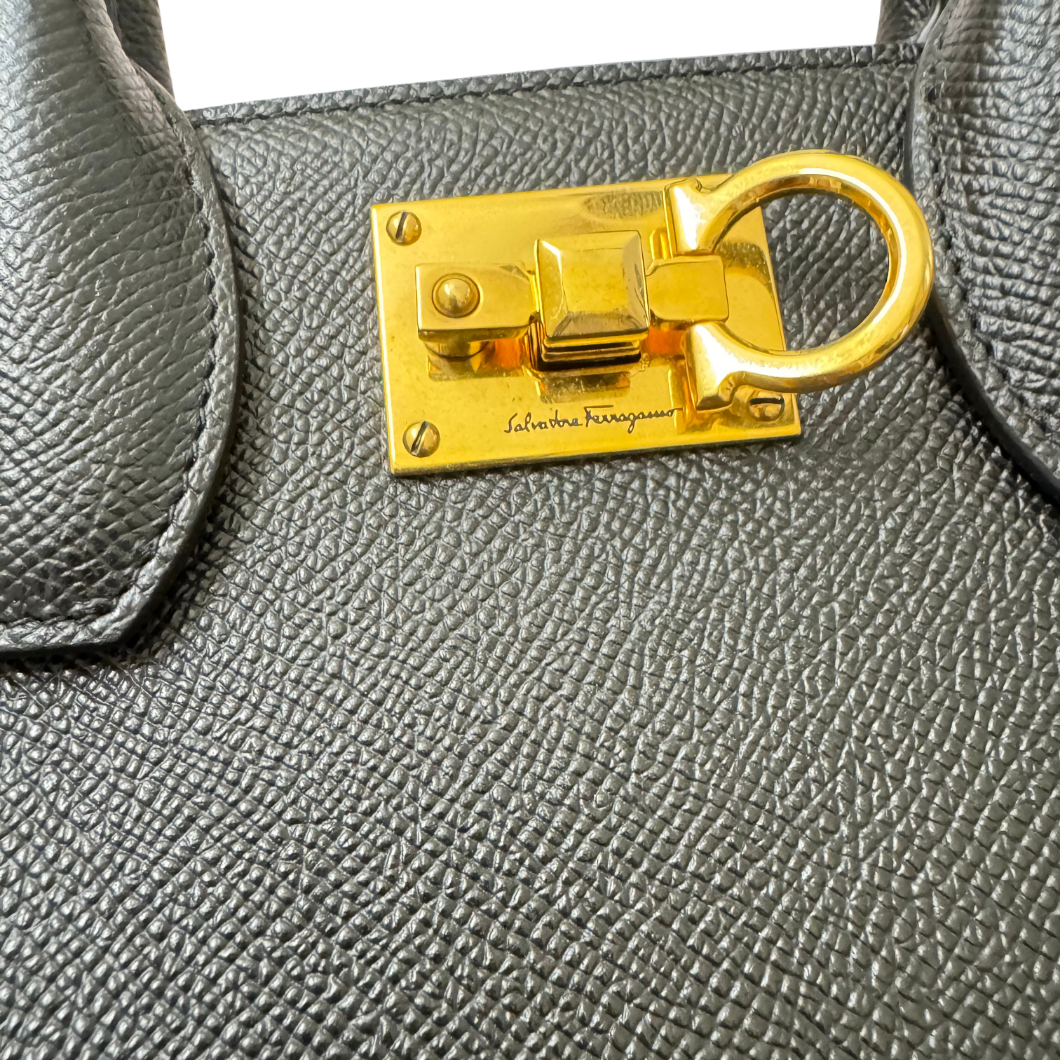 Salvatore Ferragamo Studio Box Mini Tote in Black Leather