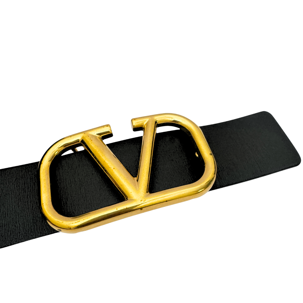 Valentino Garavani VLogo Belt in Black Leather, Size 75cm
