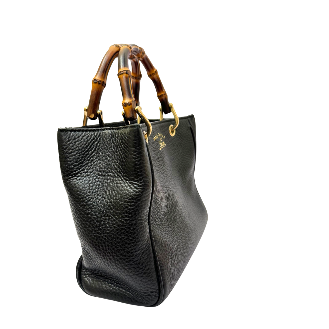 Gucci Bamboo Shopper in Black Pebbled Leather