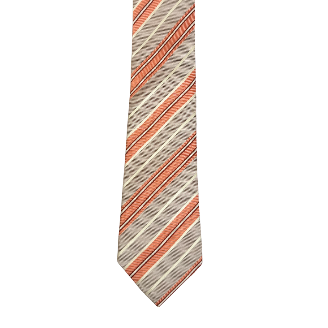 Hugo Boss Grey and Peach Silk Necktie