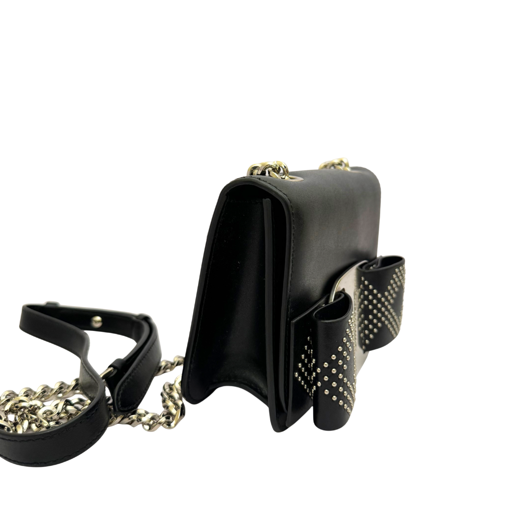 Salvatore Ferragamo Mini Vara Bow Crossbody Bag in Black Studded Leather